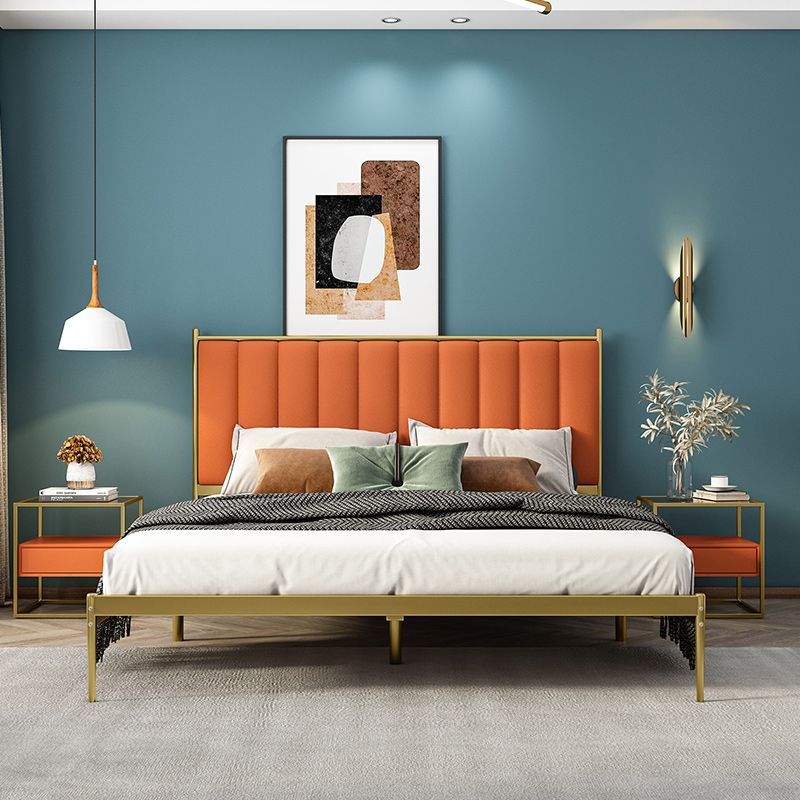 Glam Metal Solid Color Rectangular Upholstered Headboard Standard Bed