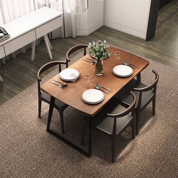 Industrial Style Solid Wood Top Dining Room Set with Rectangle Shape Table Dining Room Set