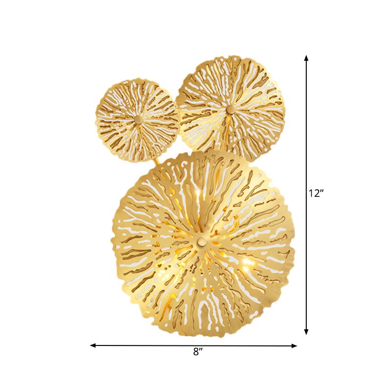 3/6/7 teste lampada da monte a parete in ottone in stile asiatico finitura oro foglia di loto foglia leggera applice