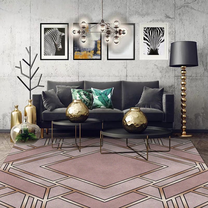 Contemporary Geometric Pattern Rug Pink Polyester Rug Pet Friendly Washable Area Carpet for Home