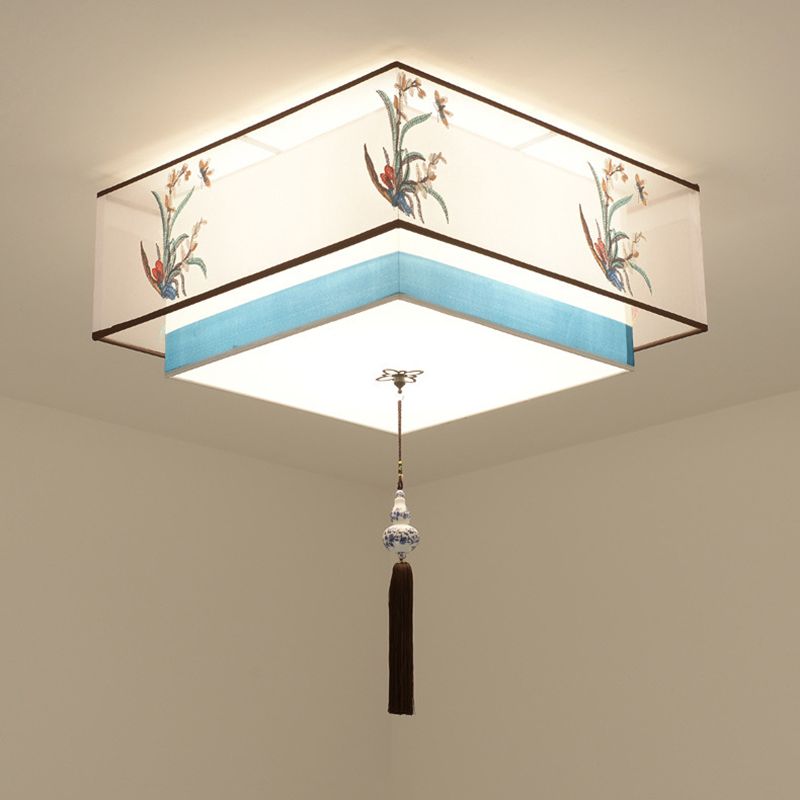 Plafonnier encastré bleu Plafonnier encastré traditionnel en tissu ombragé