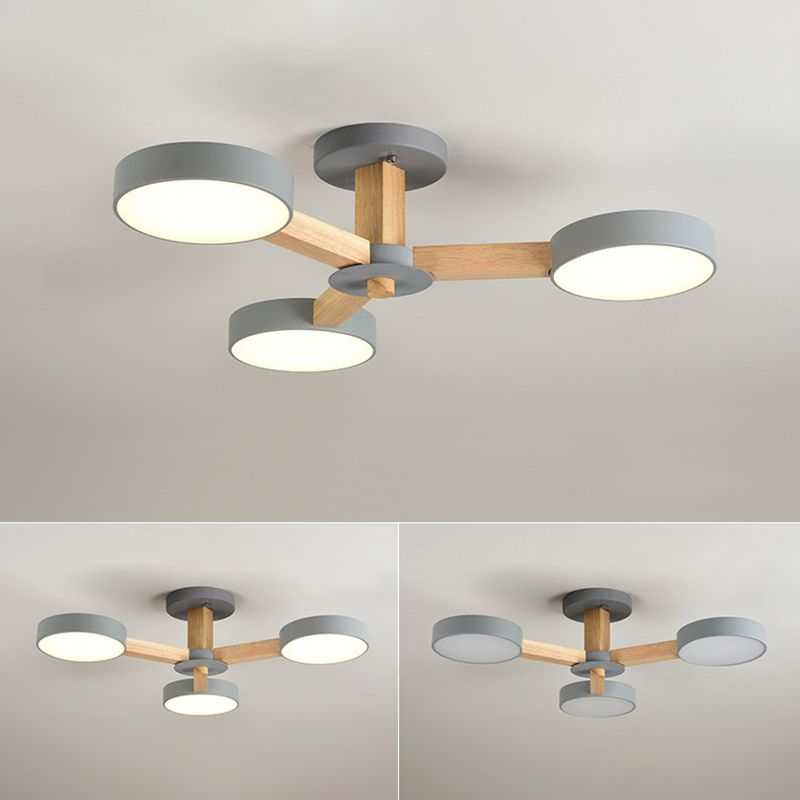 Wooden LED Macaron Ceiling Light in Modern Simplicity Iron Radial Ceiling Fixture with Acrylic Shade