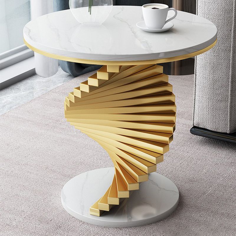 Modern Round Marble Top Side Table 19.6" Tall Iron Abstract End Table