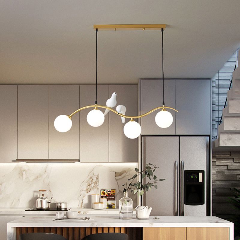 Branch and Bird Island Light Minimalist Metal Diner Pendente soffitto con sfera Opal Glass Shade