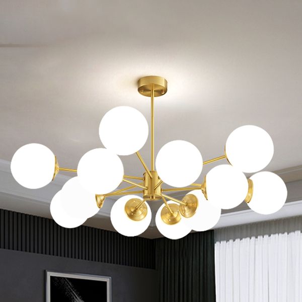 Globe kroonluchter verlichtingsarmaturen Designer Style Multi-Hoofd Suspension Light met witte glazen schaduw