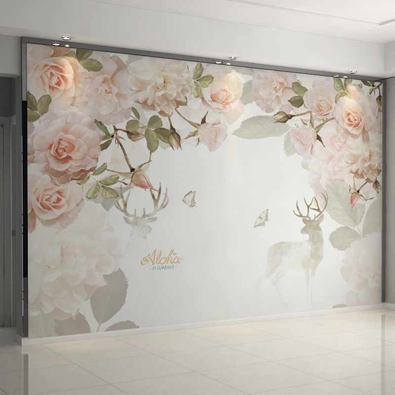 Pastel Pink Contemporary Wall Mural Personalized Size Blossoming Rose Wall Art for Accent Wall