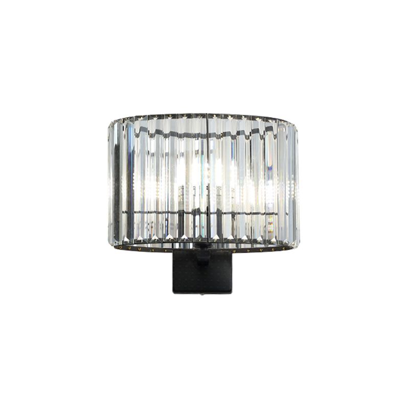 Black Metal Wall Sconce Geometric Shape Wall Light with Crystal Shade for Bedroom