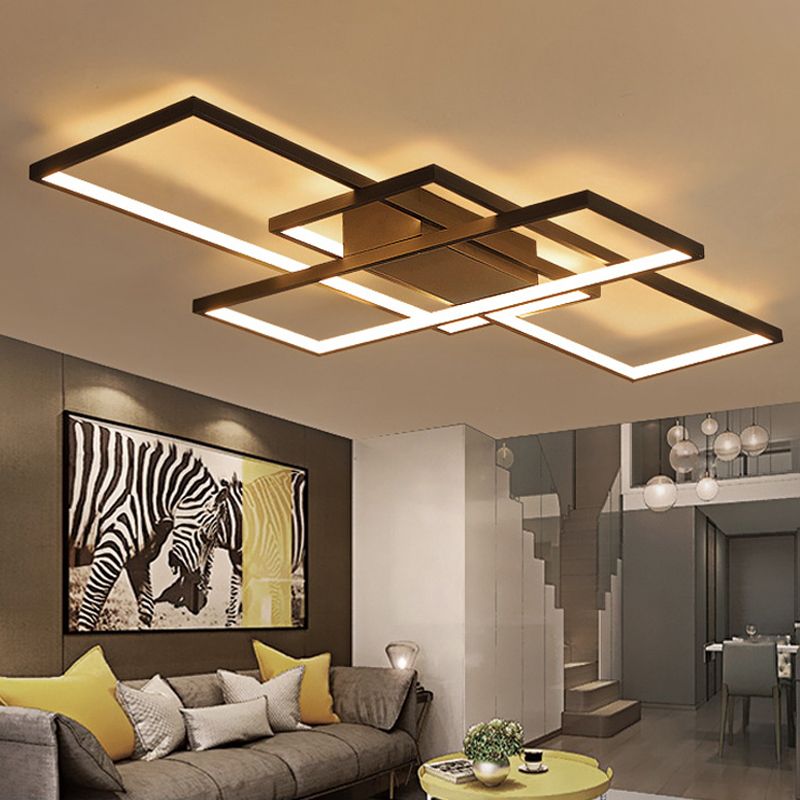 35.5"/43" Wide Black/White 3-Rectangle Ceiling Light Modern LED Acrylic Semi Flush Mount Light in Warm/White Light