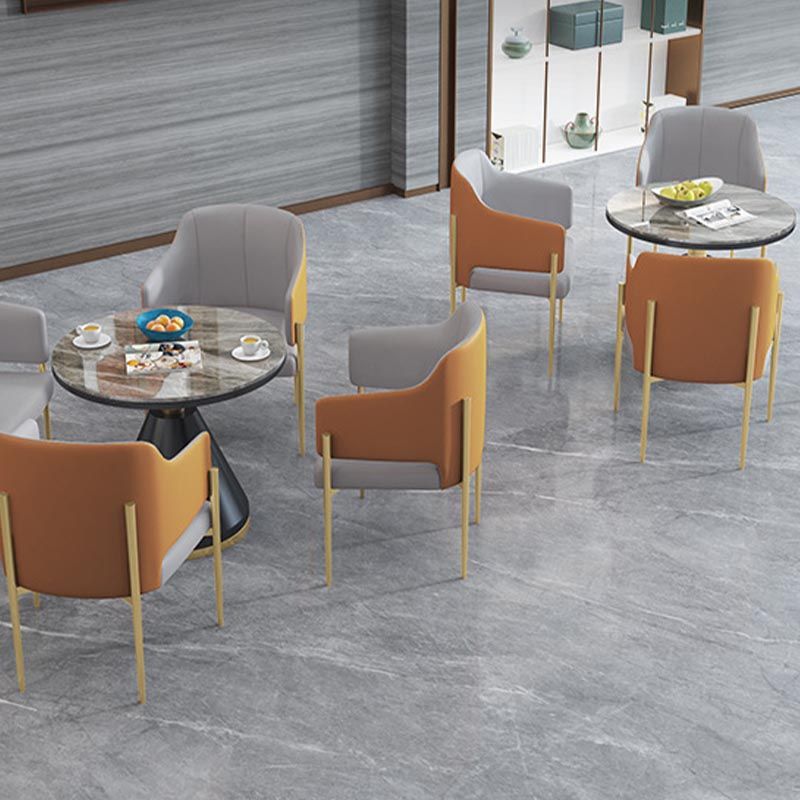 Modern Round Dining Table for Home Glossy Stone Dinette Table with Metal Base