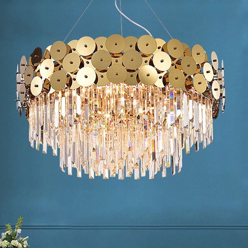 Aste di cristallo a livello lampadario glam glam oro tamburo soffitto soffitto