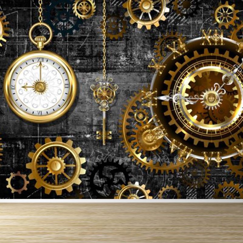 Industrial Metal Look Wallpaper Mural Non-Woven Waterproof Dark Color Wall Art for Room