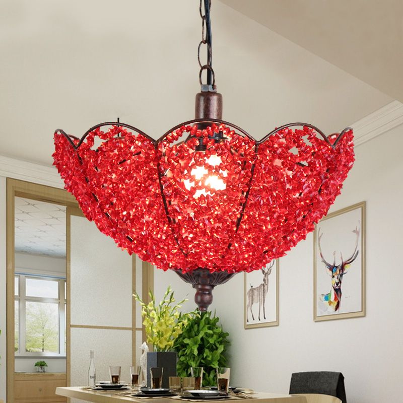 Metal Red/Purple Hanging Ceiling Light Scalloped 1 Head Art Deco Pendant Lamp for Restaurant