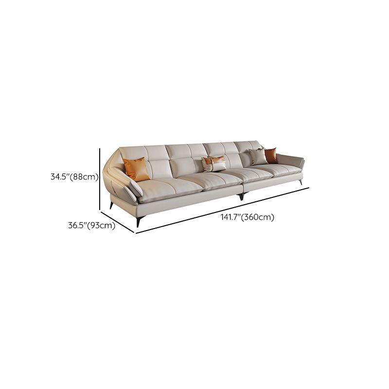Scandinavian Sectional Sofa Pillowed Back Cushions White Leather Sectional