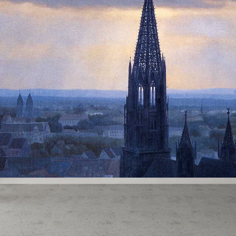 Blue City Buildings Mural Wallpaper for Decoration Modern Playroom Wall Covering