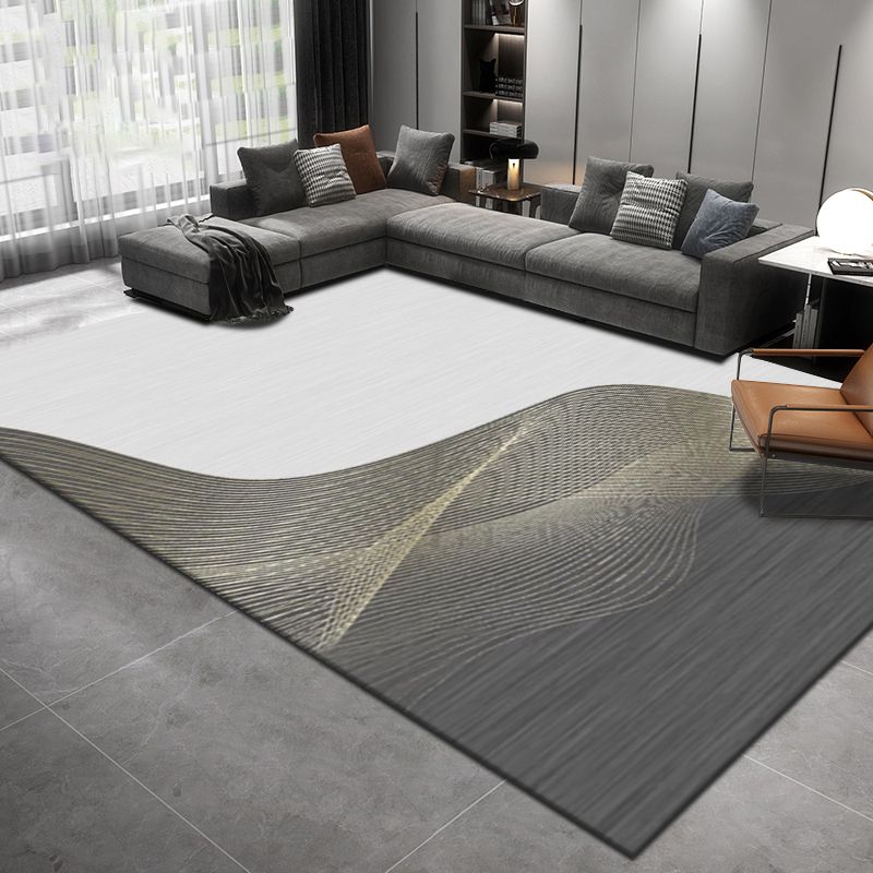 Blue Living Room Rug Geometric Print Polyester Area Rug Non-Slip Backing Area Carpet