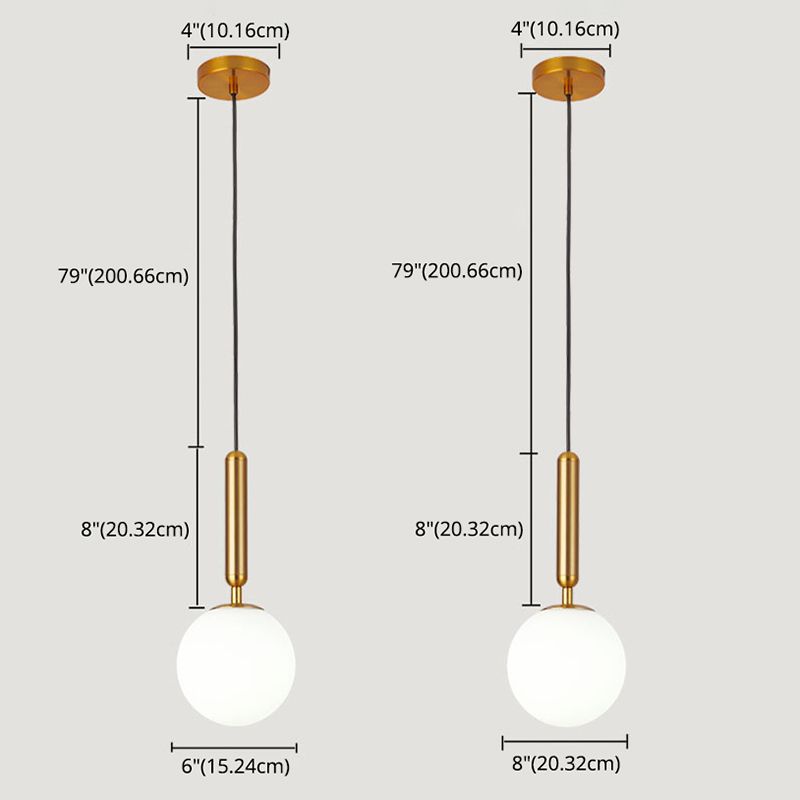1 Light Spherical Pendant Light Modern Hand-Blown White Glass Shade Hanging Lamp for Living Room