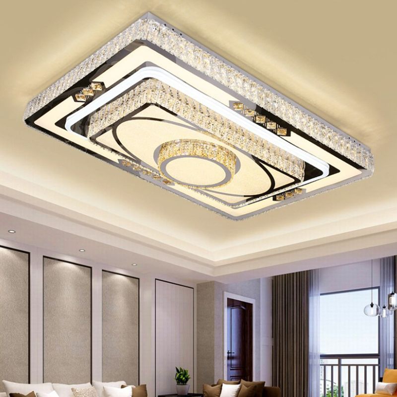 Clear Crystal Layered Flush Light Fixture Modernist Stainless Steel LED Ceiling Lamp for Living Room