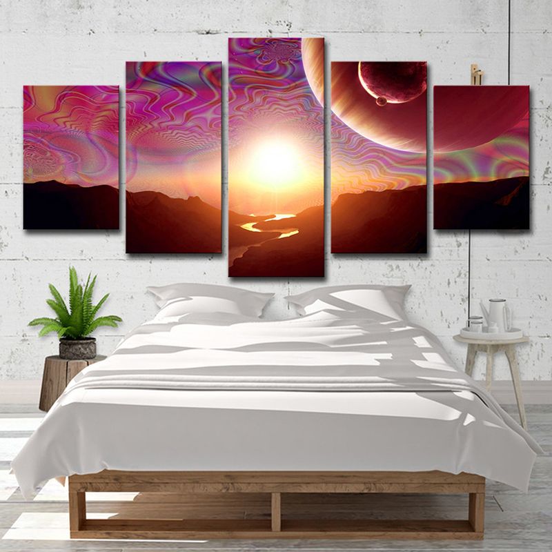 Psychedelic Space Sunlight Wall Art Print for Living Room, Purple-Pink, Multi-Piece