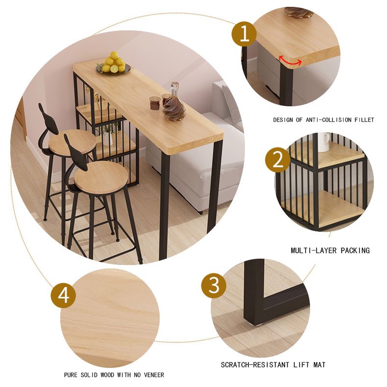 Rectangle Solid Wood Pub Table 3-shelf Pedestal Bar Height Bistro Table in Natural