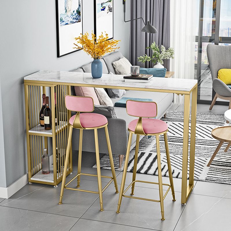 Living Room Bar Stool Table with Storage Glam Stone White Top Bistro Bar Table