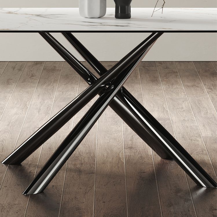 Rectangle Dining Table Industrial Stone Table in White for Dining Room