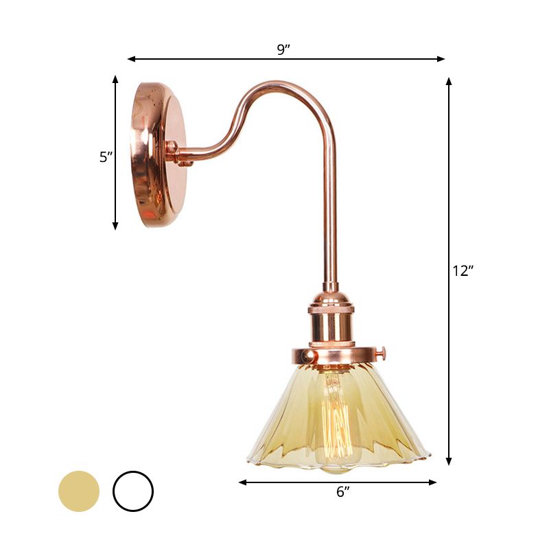 1 Côté Cone Light Light Light Vintage Clear / Amber Glass Wall Éclairage d'éclairage pour le salon