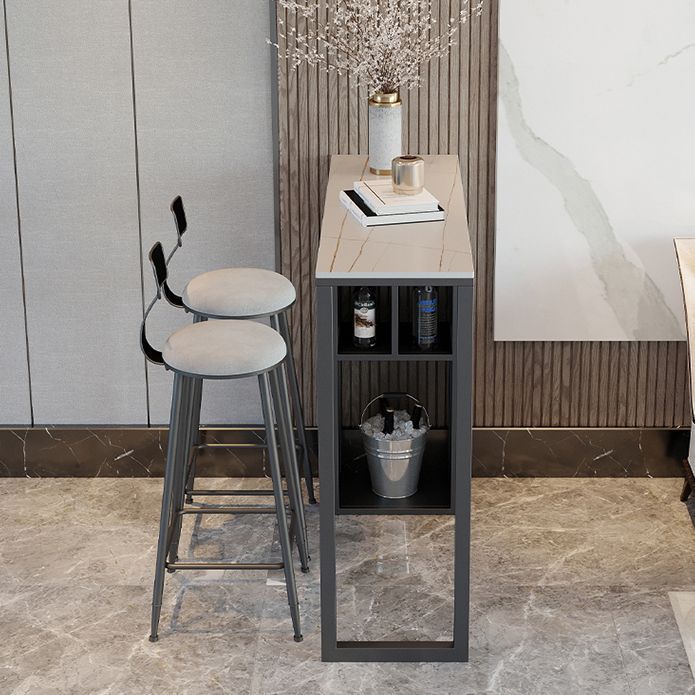 Modern Rectangle Bar Dining Table Stone and Metal Bar Table with Storage Base
