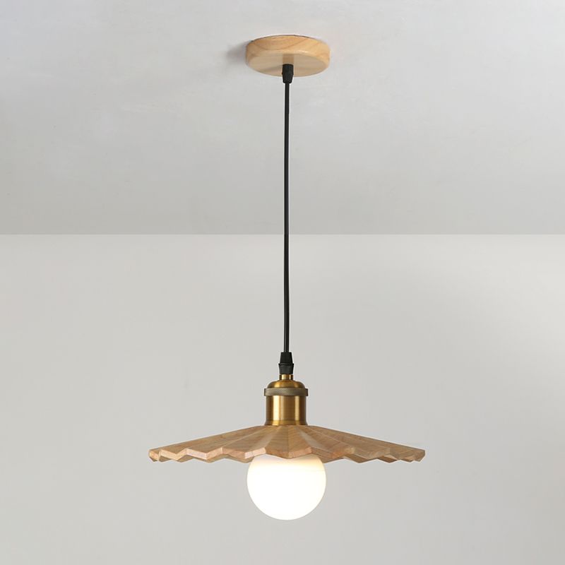 Pot Cover Shade Hanging Lighting Modern Style Solid Wood 1 Light Pendant Lamp