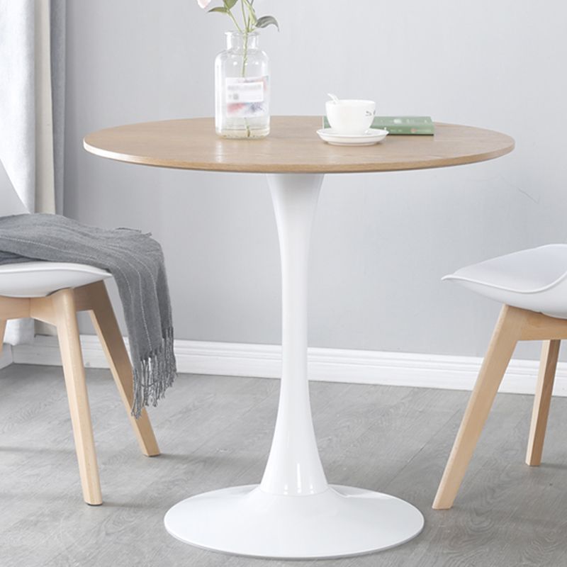 Modern Wood Table for Restaurant Round Table with Metal Pedestal