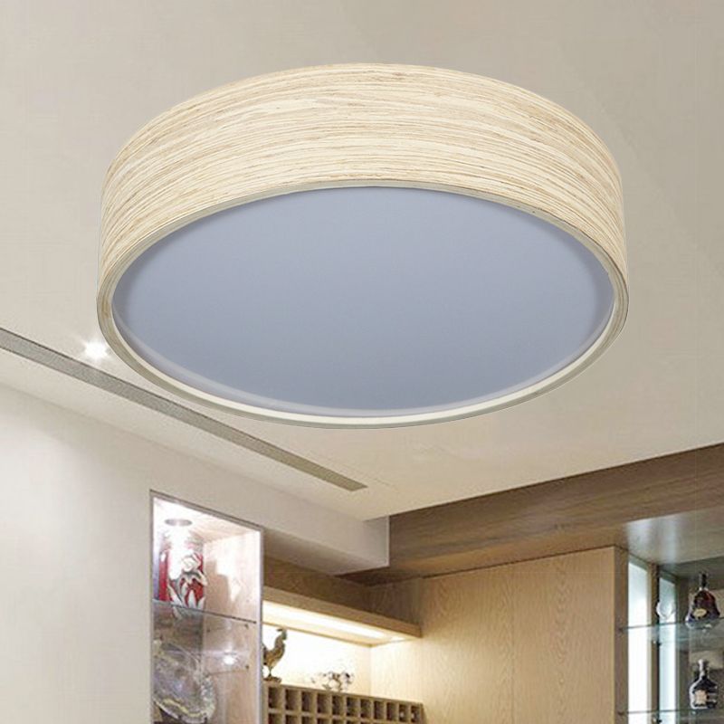 LED Dining Room Flushmount Lighting con Round Bamboo Shade Modern Wood Massimale Lampada a Warm / White Light, 10 "/14" W