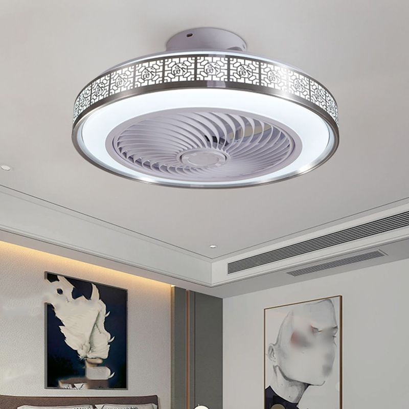 Chinese Style LED Fan Light Metal Round 20" Wide Flush Mount Light for Living Room