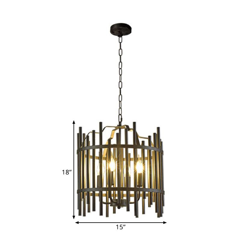 Black Caged Chandelier Pendant Light Vintage Industrial Metal 4 Heads Restaurant Chandelier Light