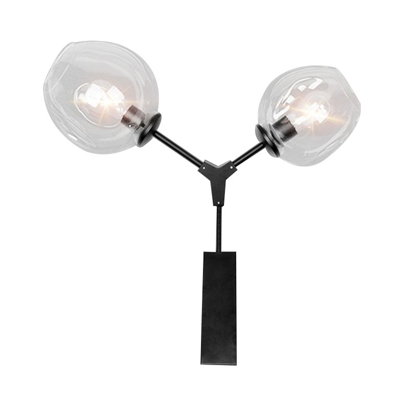 1/2 Light Wall Sconce Contemporary Black/Gold Wall Mount Lighting with Oval Amber/Gold/Clear Glass Shade