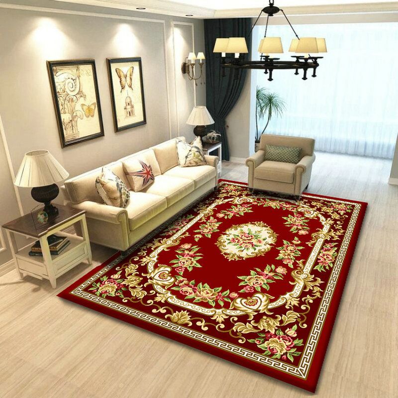 luxury Mid-Century Modern Area Rug Antique Floral Printed Carpet Polyester Anti-Slip Backing Area Carpet for Living Room
