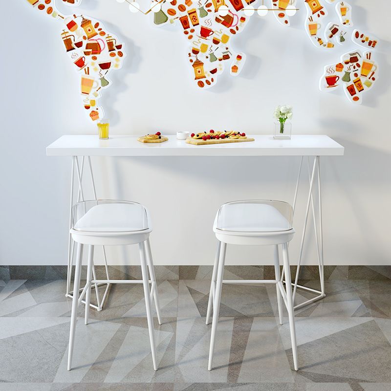 White Wood Top Bar Table for Small Places Contemporary Metal Frame Pub Table