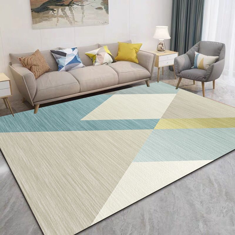 Modern Area Rug Classic Geometry Pattern Carpet Polyester Living Room Rug with Non-Slip Backing