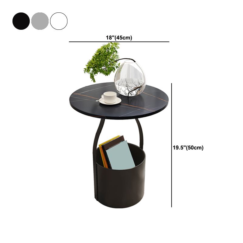 19.6" Tall Modern Round Slate Top Side Table Iron Pedestal End Table