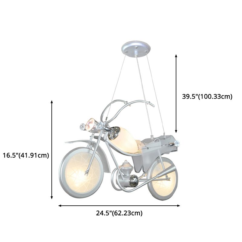 Modern Blue Creative Pendant Light Cartoon Motorcycle 3 Light Hanging Lamp for Children Bedroom
