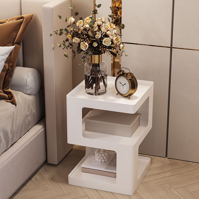 21.3" Tall Block Side Table with Metal Shelves Contemporary Square End Table Stand