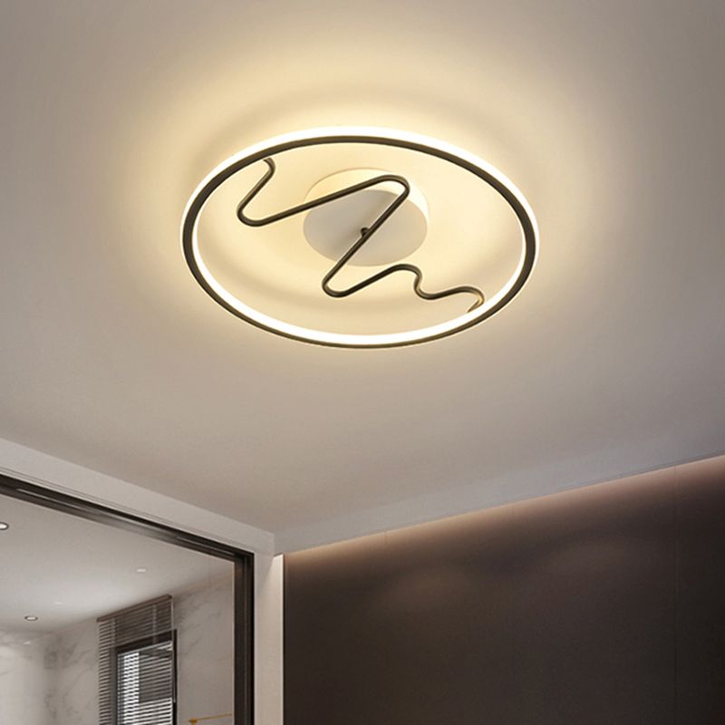 Moderne Ring- und Spirallinien-Unterputzleuchte aus Acryl mit LED-Schlafzimmereinbauleuchte in Schwarz