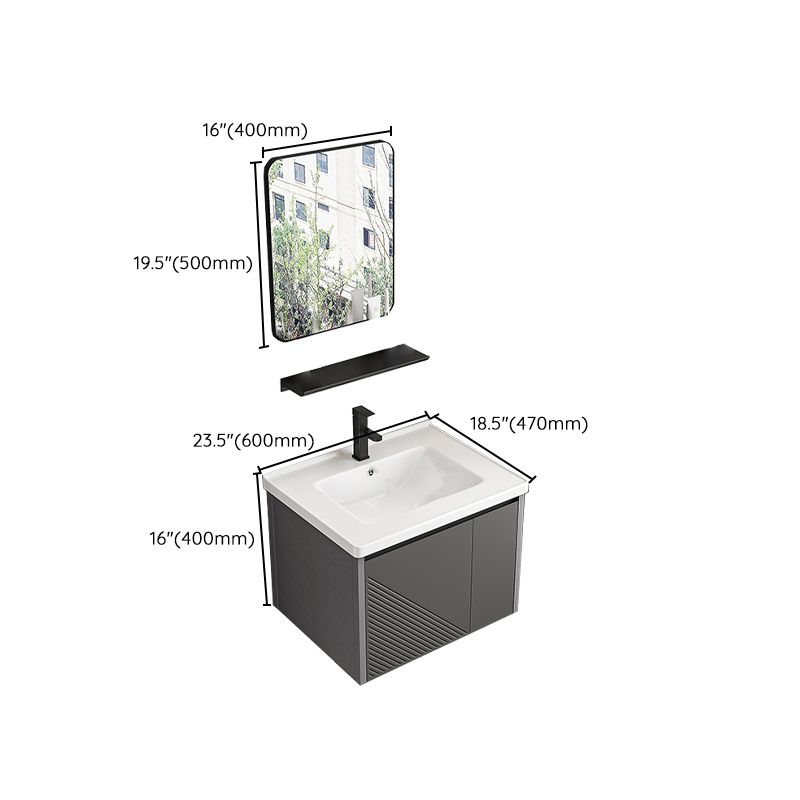 Modern Gray Metal Base Vanity Single-Sink Rectangular Wall Mount Vanity Set