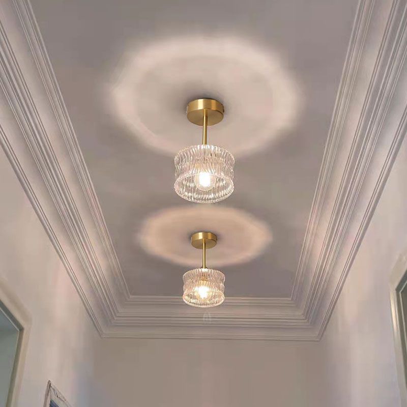 Plafonnier d'intérieur en cuivre de style colonial semi-encastré géométrique