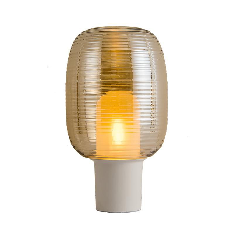 Modern Creative Drum Table Lamp Wrought Iron Desk Lamp with Glass Shade