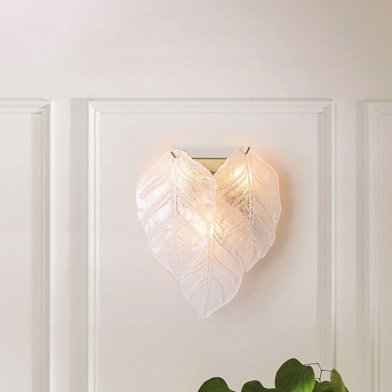 Leaf-Shaped Hallway Wall Sconce Light Frosted Glass 3 Bulbs Modern Style Wall Lighting Fixture in White