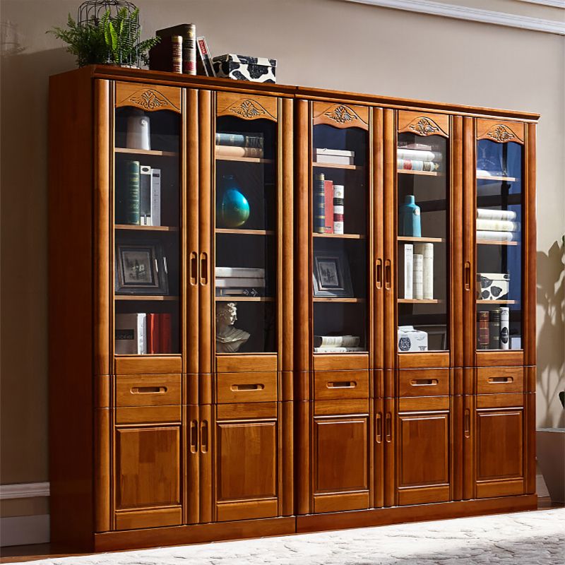 79"H Modern Style Bookcase Solid Wood Closed Back Bookshelf with Door for Home Office