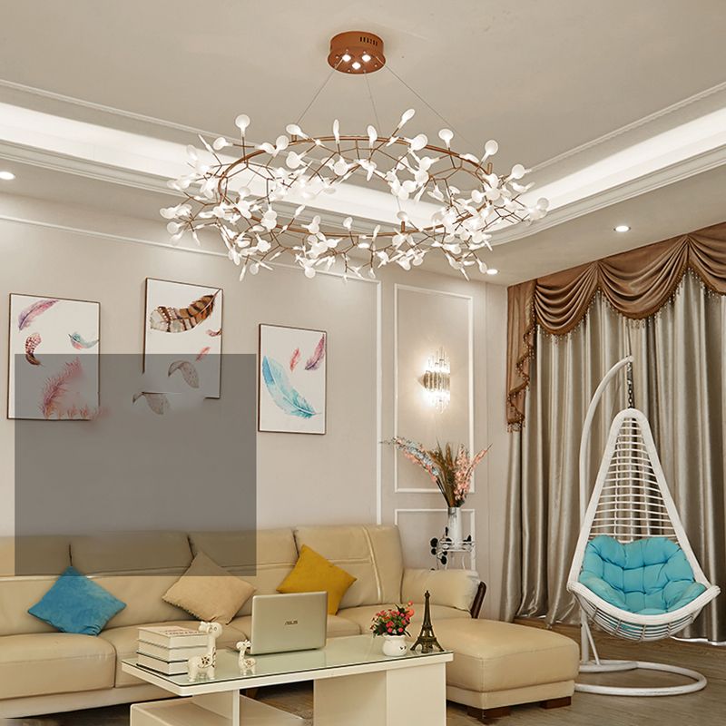 Nordic Style Chandelier Rose Gold Firefly Hanging Lamp with Acrylic Shade for Living Room