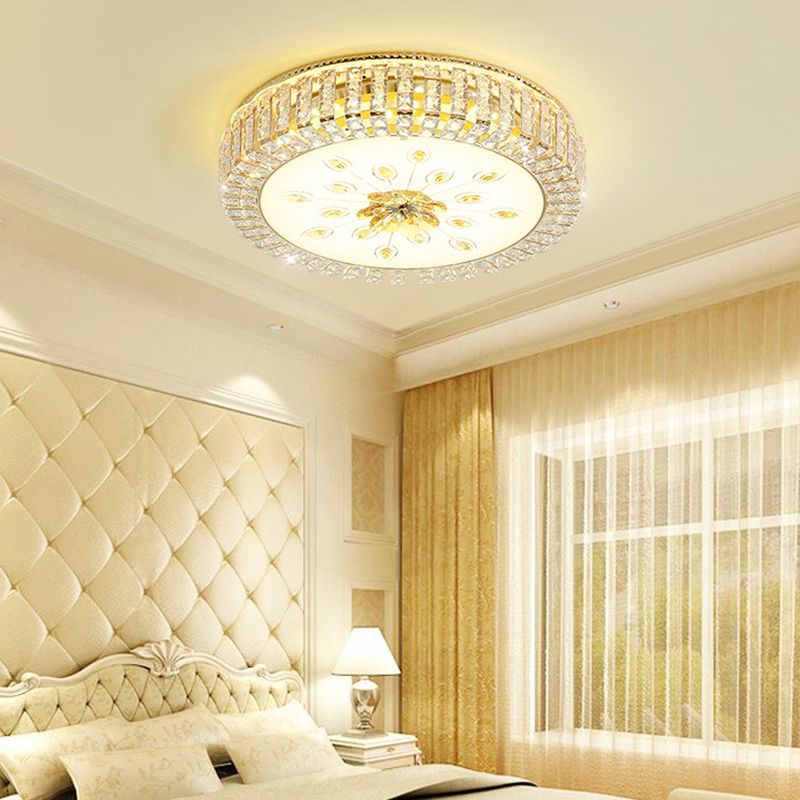 Metal White LED Plafond Armatuur in Modern Luxury Style Circular Crystal Flush Mount met Glass Shade