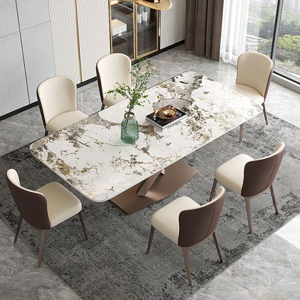 Metaal eigentijdse rechthoekige eettafel gesinterde stenen tafel voor eetkamer en keuken