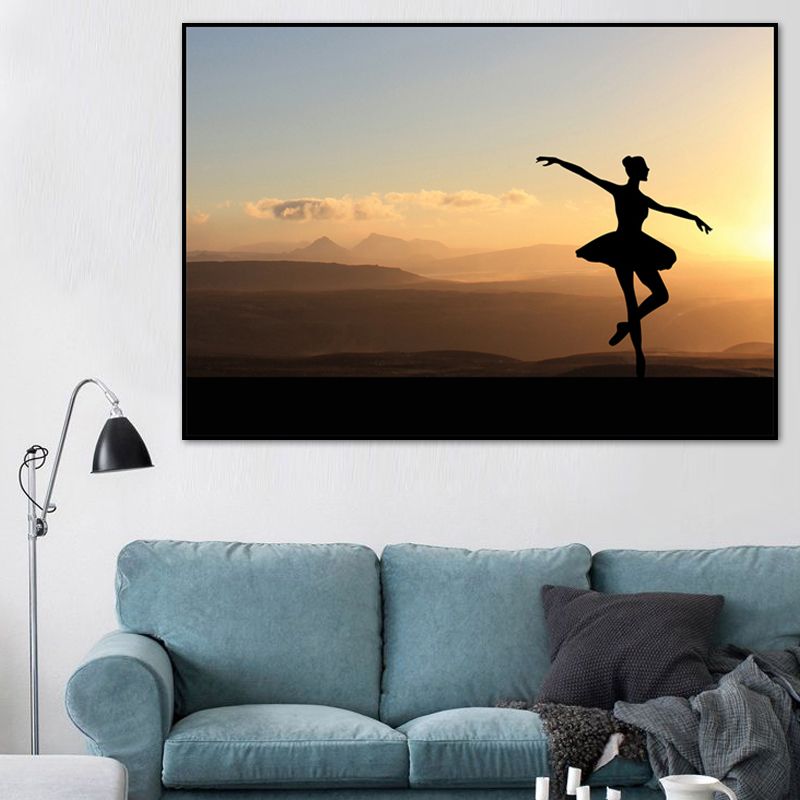 Beautiful Photo Sunset Ballerina Canvas Wall Art for Girls Bedroom, Pastel Color