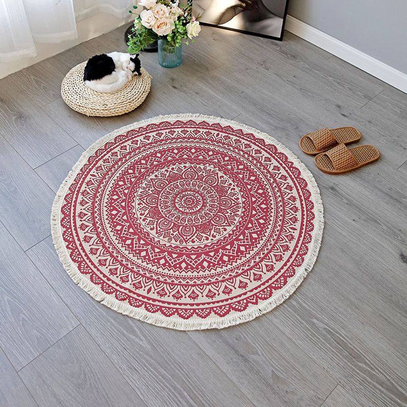Couleur rond Décoration de maison mélangée tapis marocain de motif symétrique Tapis coton avec tapis à franges